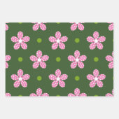 GROENE PINK WHITE DAISY FLOWERS & POLKA DOTS INPAKPAPIER VEL (Voorkant 2)