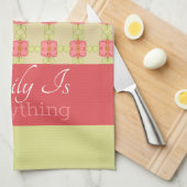 Groene Pinks en beige Theedoek (Quarter Fold)