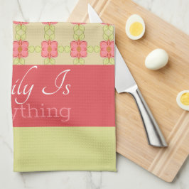 Groene Pinks en beige Theedoek