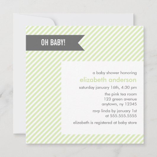 Groene Pinstripes Baby shower Kaart (Voorkant)