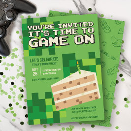 Groene Pixelated Gamer Cake Kids Verjaardag Kaart
