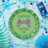 Groene Pixelated niveau omhoog Videogame Verjaarda Papieren Bordje (Feest)