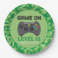 Groene Pixelated niveau omhoog Videogame Verjaarda
