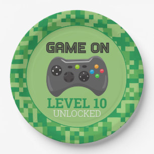 Groene Pixelated niveau omhoog Videogame Verjaarda Papieren Bordje