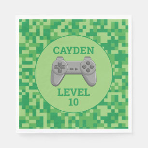 Groene Pixelated niveau omhoog Videogame Verjaarda Servet
