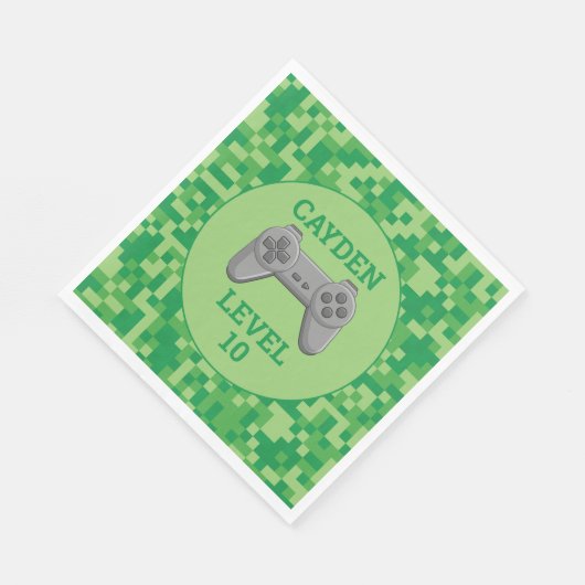 Groene Pixelated niveau omhoog Videogame Verjaarda Servet (Hoek)