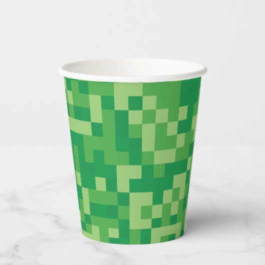 Groene Pixelated Videogame Verjaardagsfeest Papieren Bekers (Achterkant)