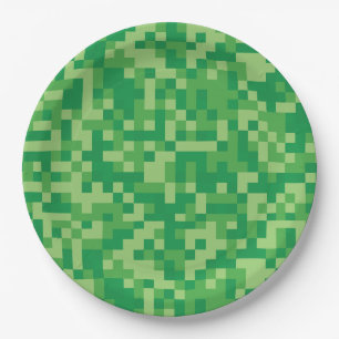 Groene Pixelated Videogame Verjaardagsfeest Papieren Bordje