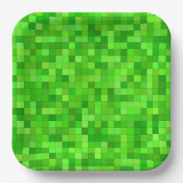 Groene Pixels Papieren Borden, Blok Bouw Feestje Bordje