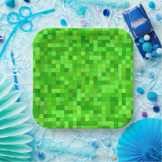 Groene pixels papieren bordje (Feest)