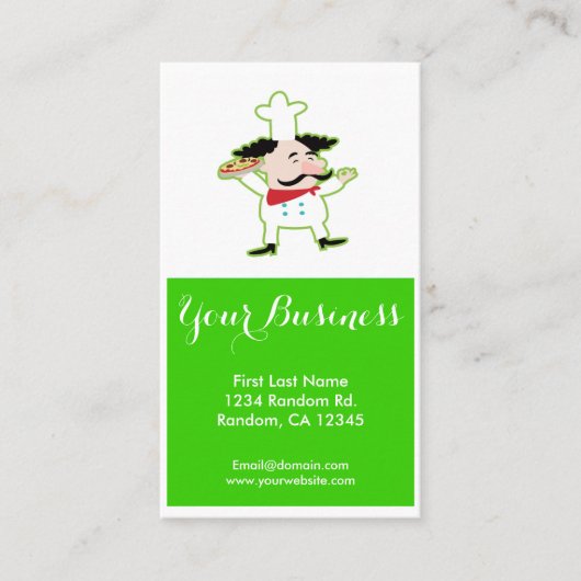 Groene pizzachef aanpasbare visitekaartjes (Voorkant)