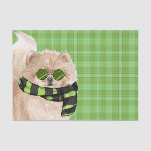Groene Plaid en Kerst Pommerse Hond Tissuepapier (Voorkant)