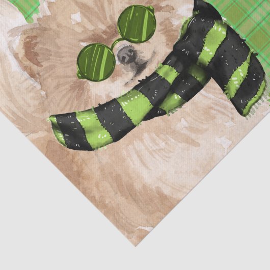Groene Plaid en Kerst Pommerse Hond Tissuepapier (Detail)