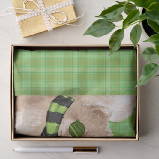 Groene Plaid en Kerst Pommerse Hond Tissuepapier (Geschenk)