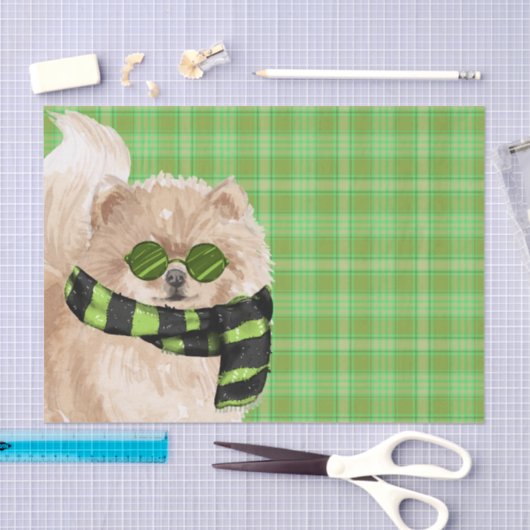 Groene Plaid en Kerst Pommerse Hond Tissuepapier (Craft)