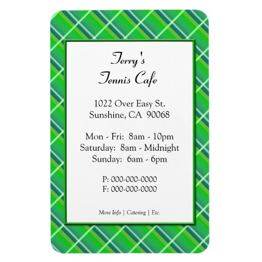 Groene Plaid Restaurant Reclame Template Magneet (Verticaal)