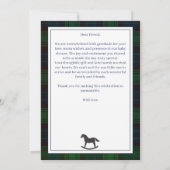 Groene plaid rocking horse classic baby shower bedankkaart (Achterkant)