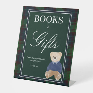 Groene plaid teddybeer baby shower geschenken tafe reclamebord met voetstuk