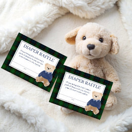 Groene plaid teddybeer baby shower luierverloting informatiekaartje
