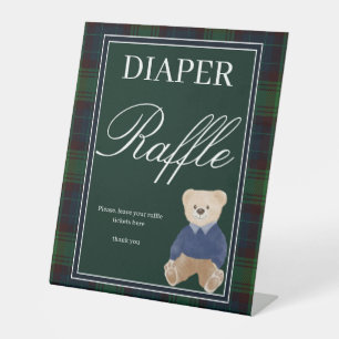 Groene plaid teddybeer baby shower luierverloting reclamebord met voetstuk