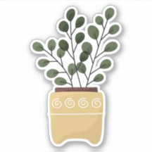 Groene plant in pot doorzichtige sticker