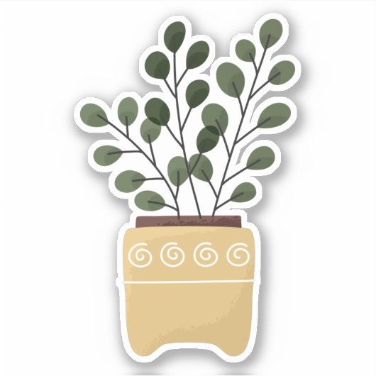 Groene plant in pot doorzichtige sticker (Voorkant)