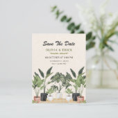 Groene planten bruiloft save the date (Staand voorkant)