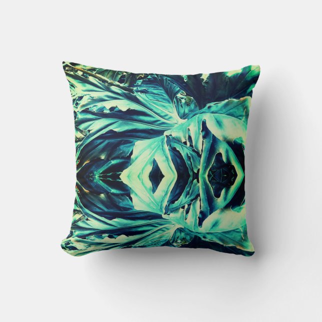 Groene Planten Funky Psychedelisch Effect Worp Kus Kussen (Voorkant)