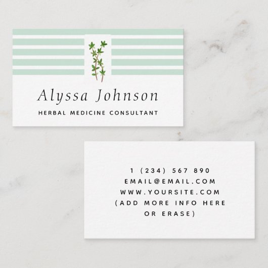 Groene Planten Kruidengeneeskunde Consultant Herba Visitekaartje (Voorkant / Achterkant)