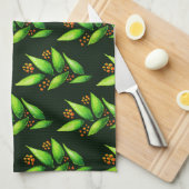 Groene Planten met Waterverf van bessen Theedoek (Quarter Fold)