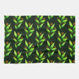 Groene Planten met Waterverf van bessen Theedoek