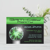 Groene Plasma Ball Birthday Party-uitnodigingen Kaart (Staand voorkant)