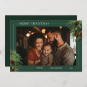 Groene platte kerstkaart met foto (Voorkant / Achterkant)