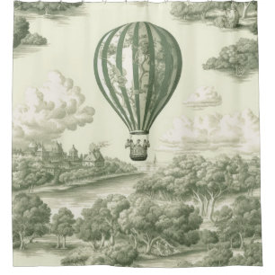 Groene platteland Heet Luchtballon Toile (1) Douchegordijn