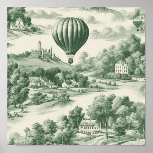 Groene platteland Heet Luchtballon Toile (9) Poster
