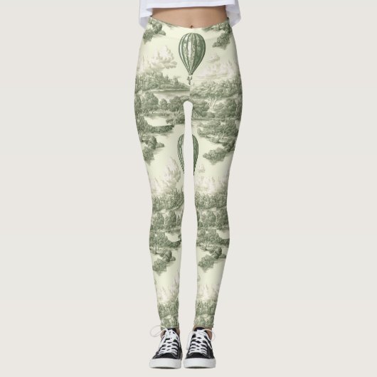 Groene platteland Heet Luchtballon Toile Leggings (Voorkant)