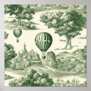 Groene platteland Hot Air Balloon Toile (4) Poster