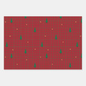 Groene pleinen met kerstbomen op rood inpakpapier vel (Voorkant)