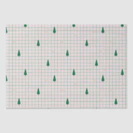 Groene pleinen met kerstbomen op wit tissuepapier