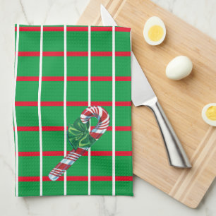 Groene pleinen W/ Rood & Witte luiers Keukenhanddo Theedoek