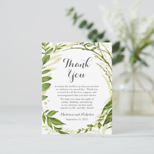 Groene plek instelling Dank u kaart rustiek groen (Staand voorkant)