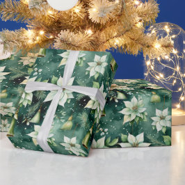 Groene Poinsettia & Bell Kerst Wrap Cadeaupapier