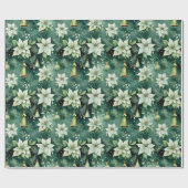 Groene Poinsettia & Bell Kerst Wrap Cadeaupapier (Vlak)