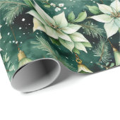 Groene Poinsettia & Bell Kerst Wrap Cadeaupapier (Rol Hoek)