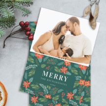 Groene Poinsettia Kerstmis Patronen Foto