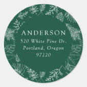 Groene Poinsettias en Pinecones Retouradres Ronde Sticker (Voorkant)