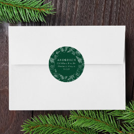 Groene Poinsettias en Pinecones Retouradres Ronde Sticker
