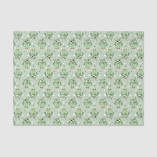 Groene poka Dot Baby Owl Patroon Tissuepapier (Voorkant)