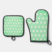 Groene Poka Stippen Ovenwant & Pannenlap Set (Voorkant)