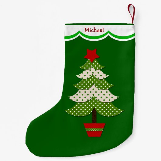 Groene pokadot kerstboom op maat kleine kerstsok (Achterkant)